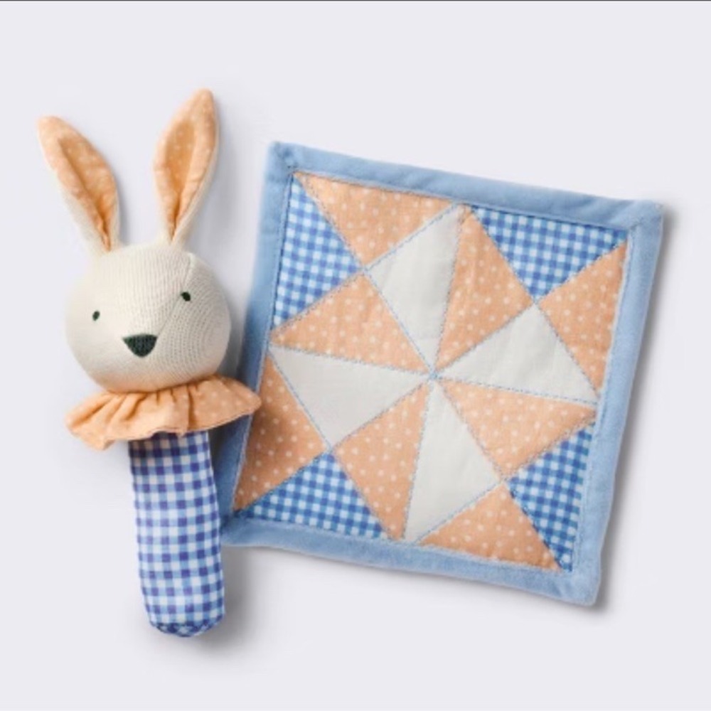 Cloud Island Infant Easter BUNNY Rattle & Crinkle‎ paper Blue White